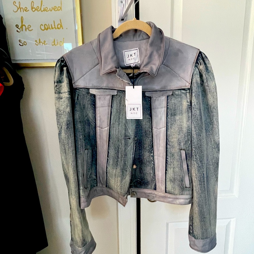 Denim jacket with leather trim NWT